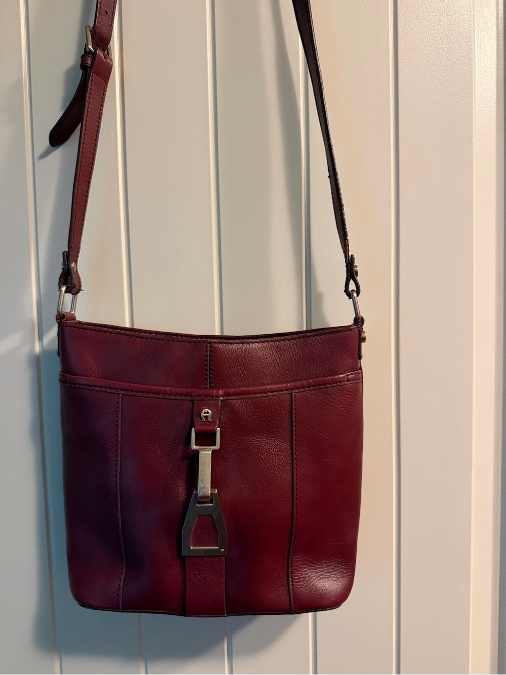 Etienne Aigner Leather Crossbody Bag Burgundy with Equestrian style Hardware